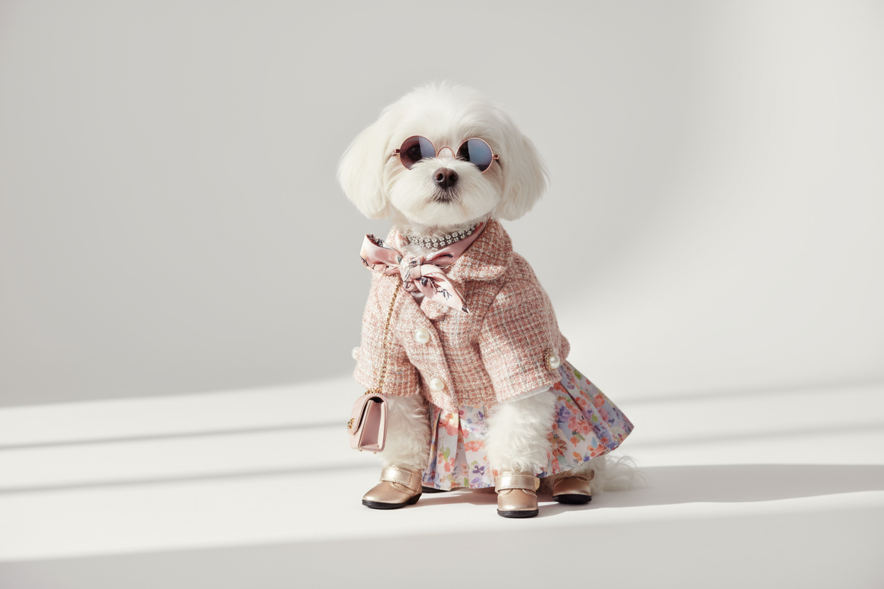 Maltese dog with fashionable clothing chic 